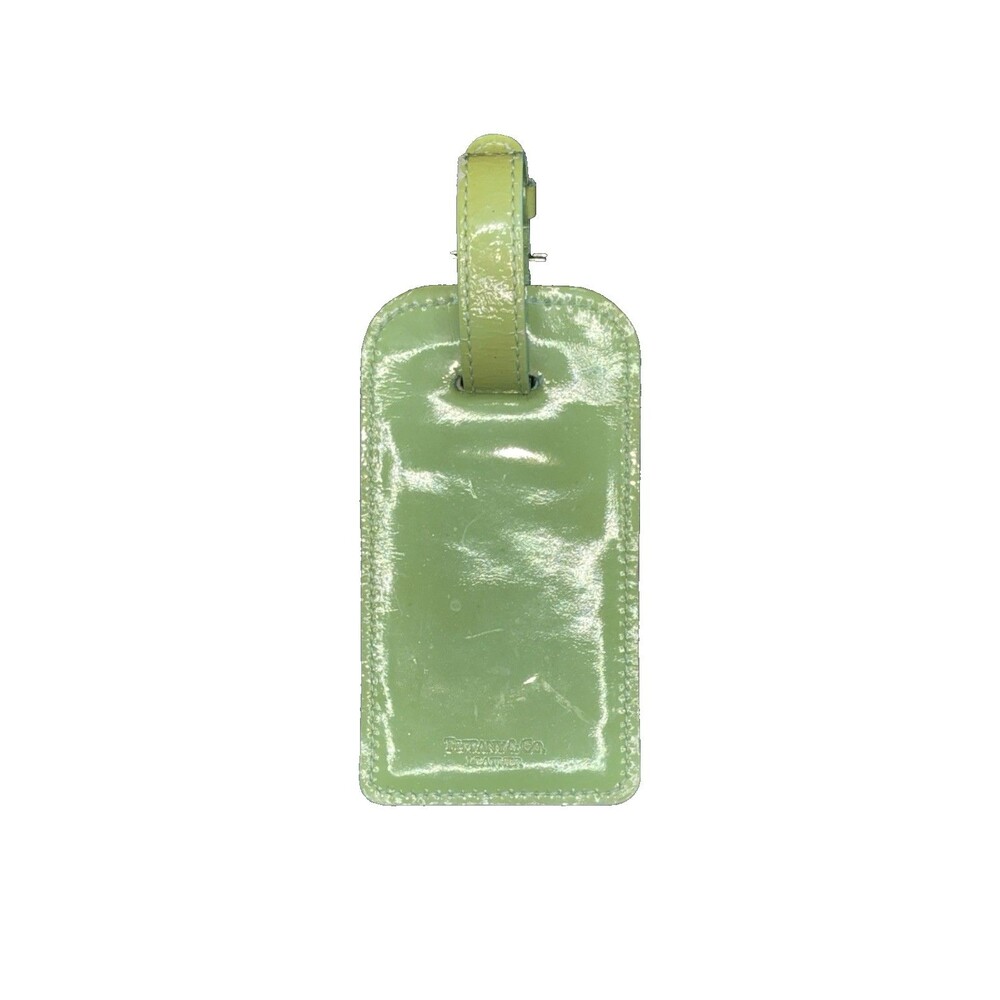 Tiffany & Co Green Leather Luggage Tag ID Holder Buckle Strap Authentic